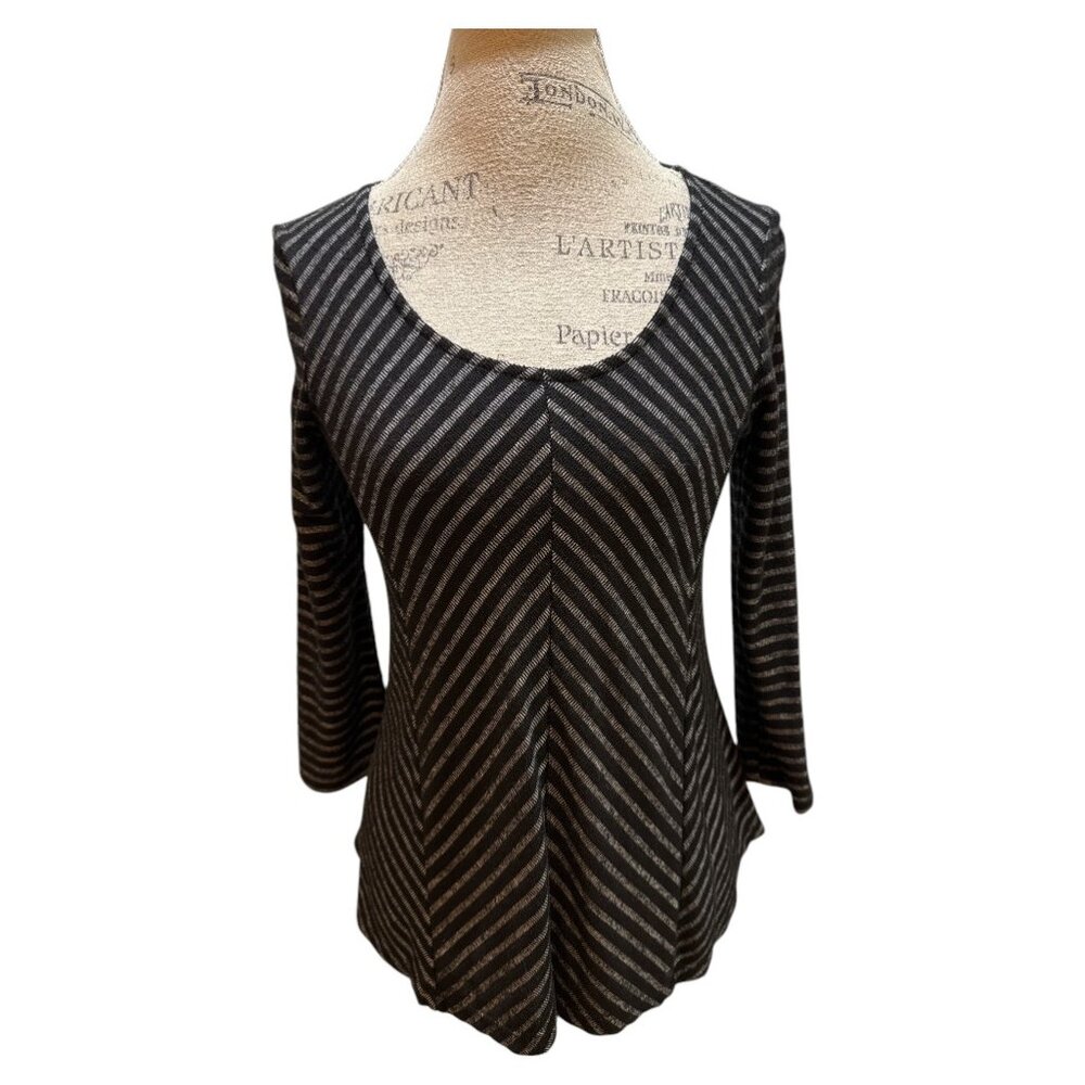W5 Black & Gray Soft Scoop Neck Striped 3/4 Sleeve Women's Size S